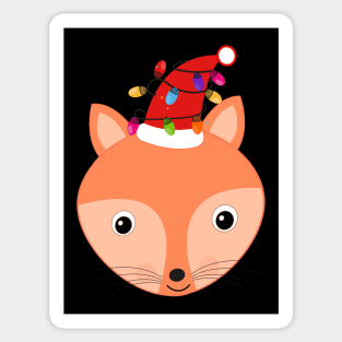 Cute fox with christmas red santa hat and light bulbs Sticker